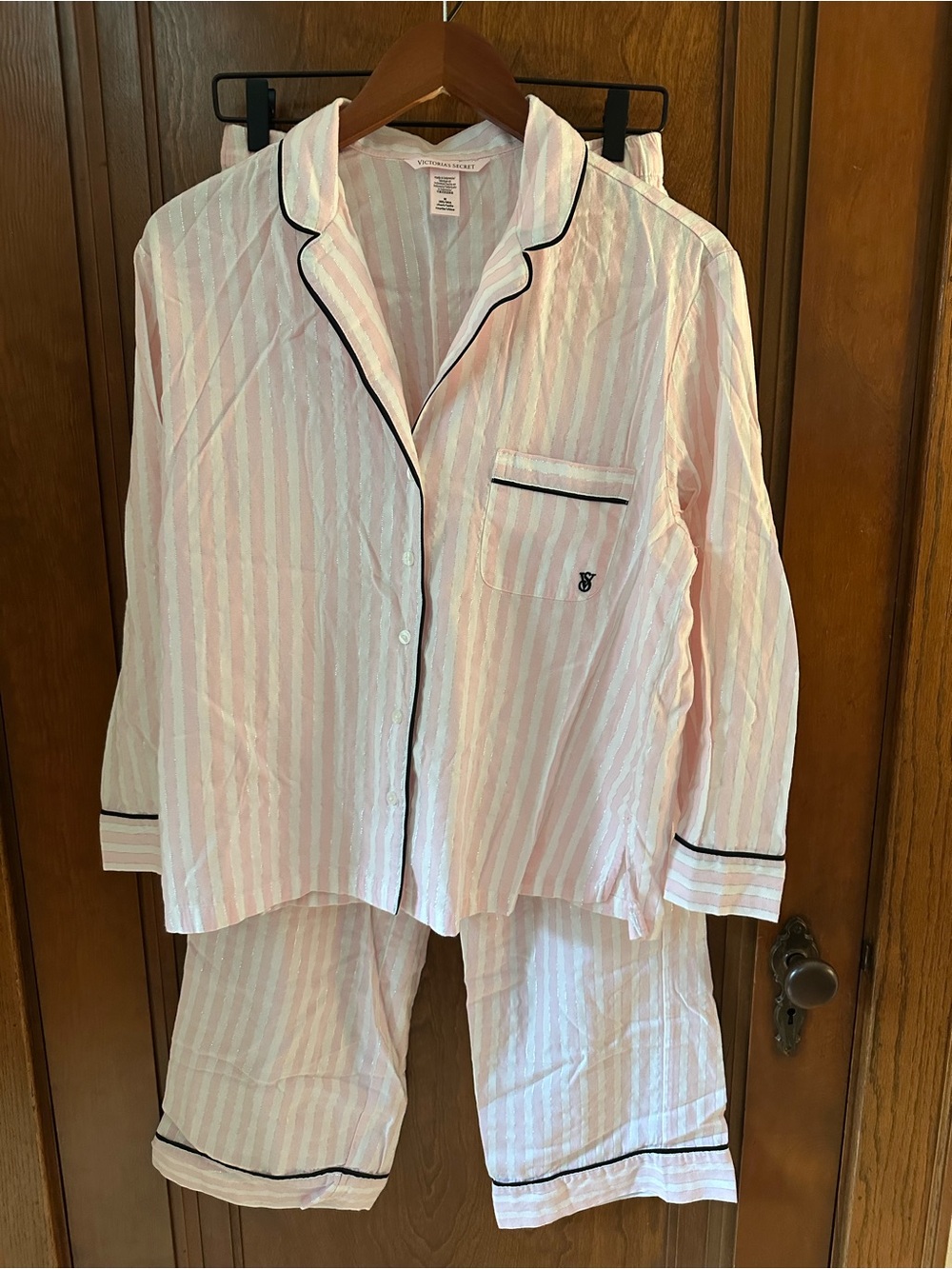 Victoria Secret Pink Striped Flannel Pajamas - Medium Short